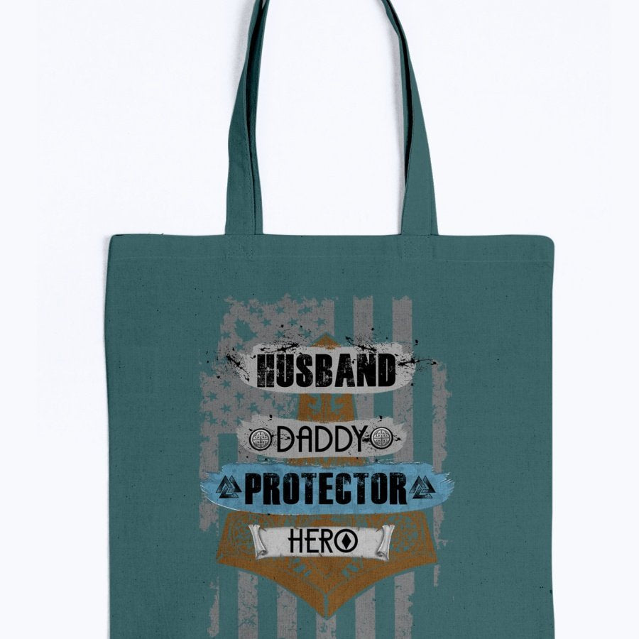 Husband - Daddy - Protector - Hero Tote -Blue / Brown USA