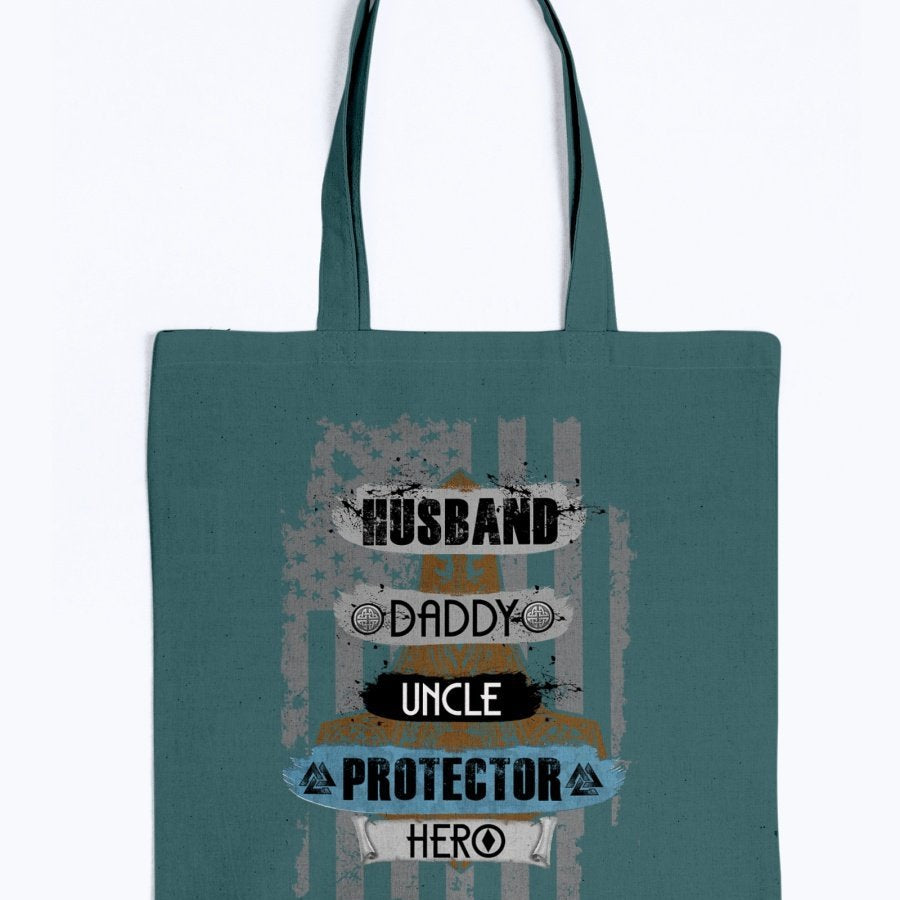 Husband - Daddy - Protector - Hero Tote - Brown / Blue USA