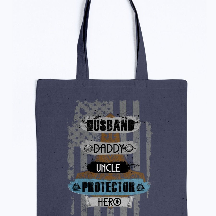 Husband - Daddy - Protector - Hero Tote - Brown / Blue USA