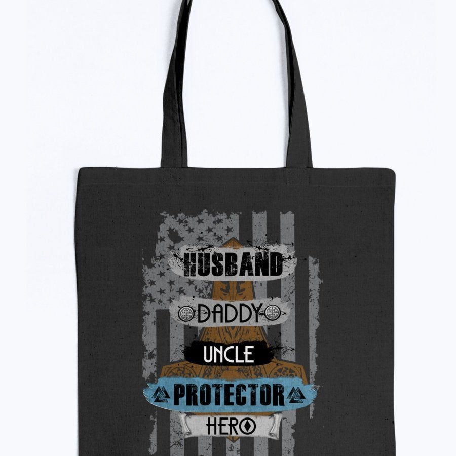 Husband - Daddy - Protector - Hero Tote - Brown / Blue USA