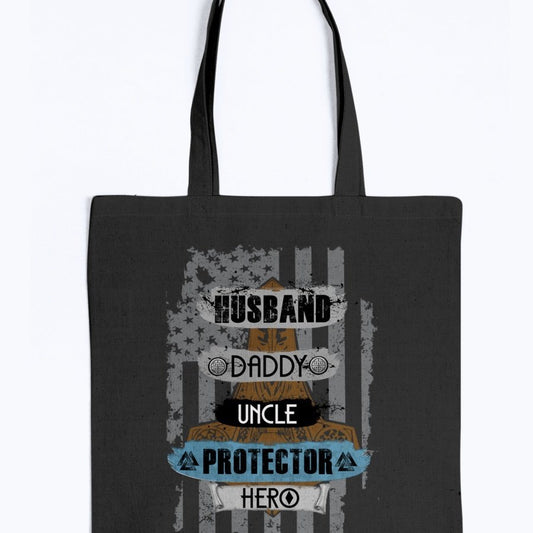 Husband - Daddy - Protector - Hero Tote - Brown / Blue USA