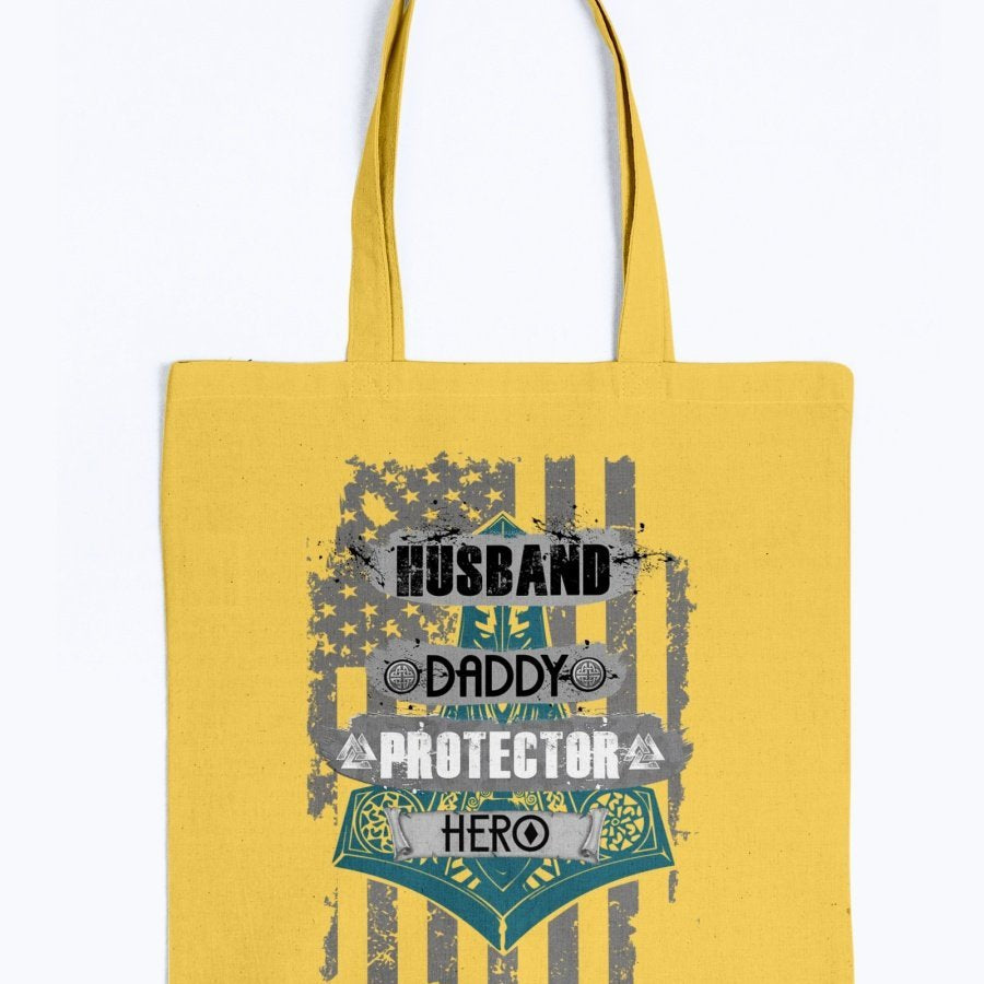 Husband - Daddy - Protector - Hero Tote - Black / Blue USA