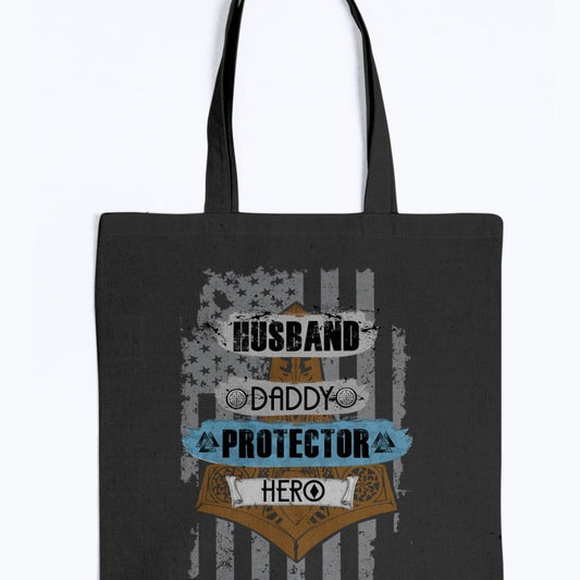 Husband - Daddy - Protector - Hero Tote -Blue / Brown USA
