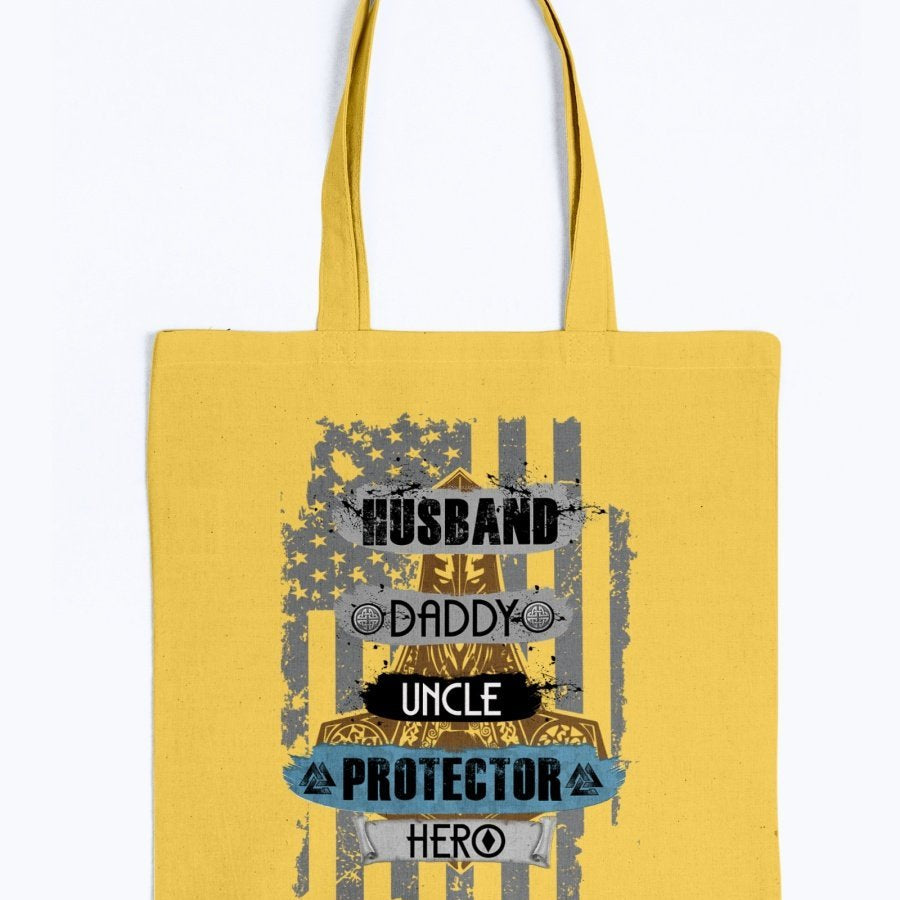Husband - Daddy - Protector - Hero Tote - Brown / Blue USA