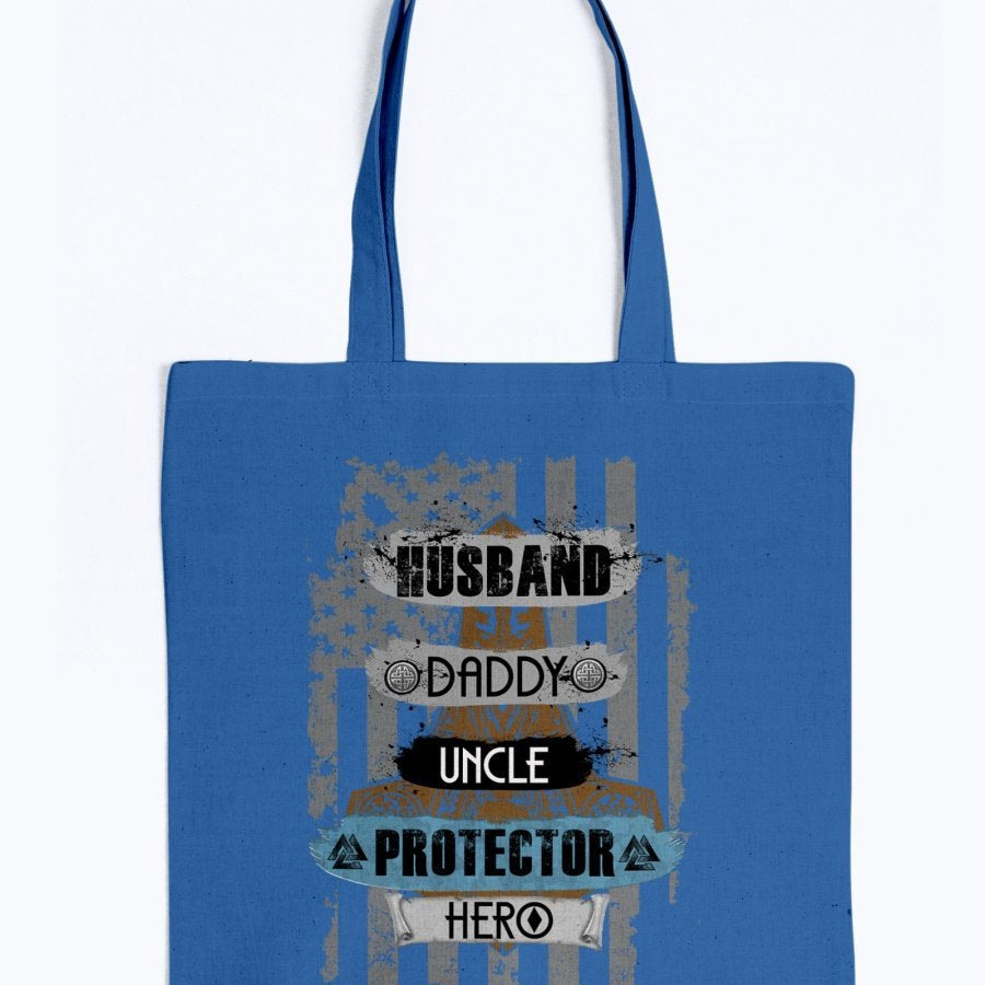 Husband - Daddy - Protector - Hero Tote - Brown / Blue USA