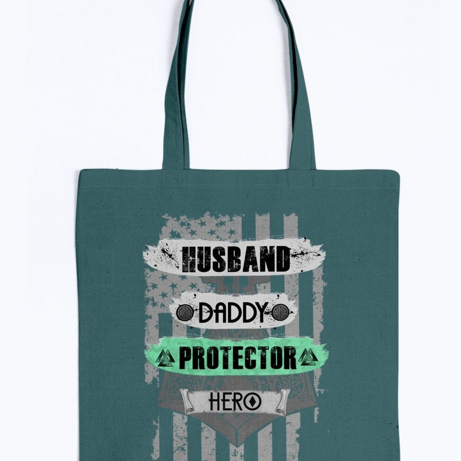 Husband - Daddy - Protector - Hero Tote - Light Green USA