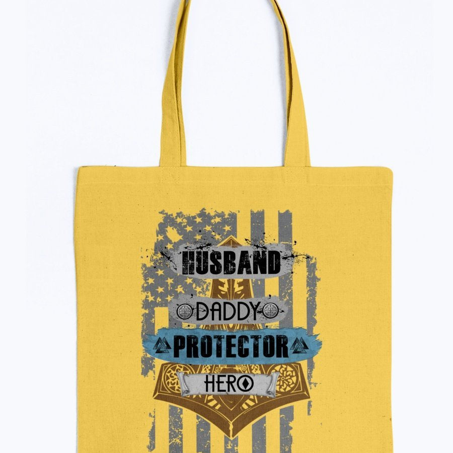 Husband - Daddy - Protector - Hero Tote -Blue / Brown USA