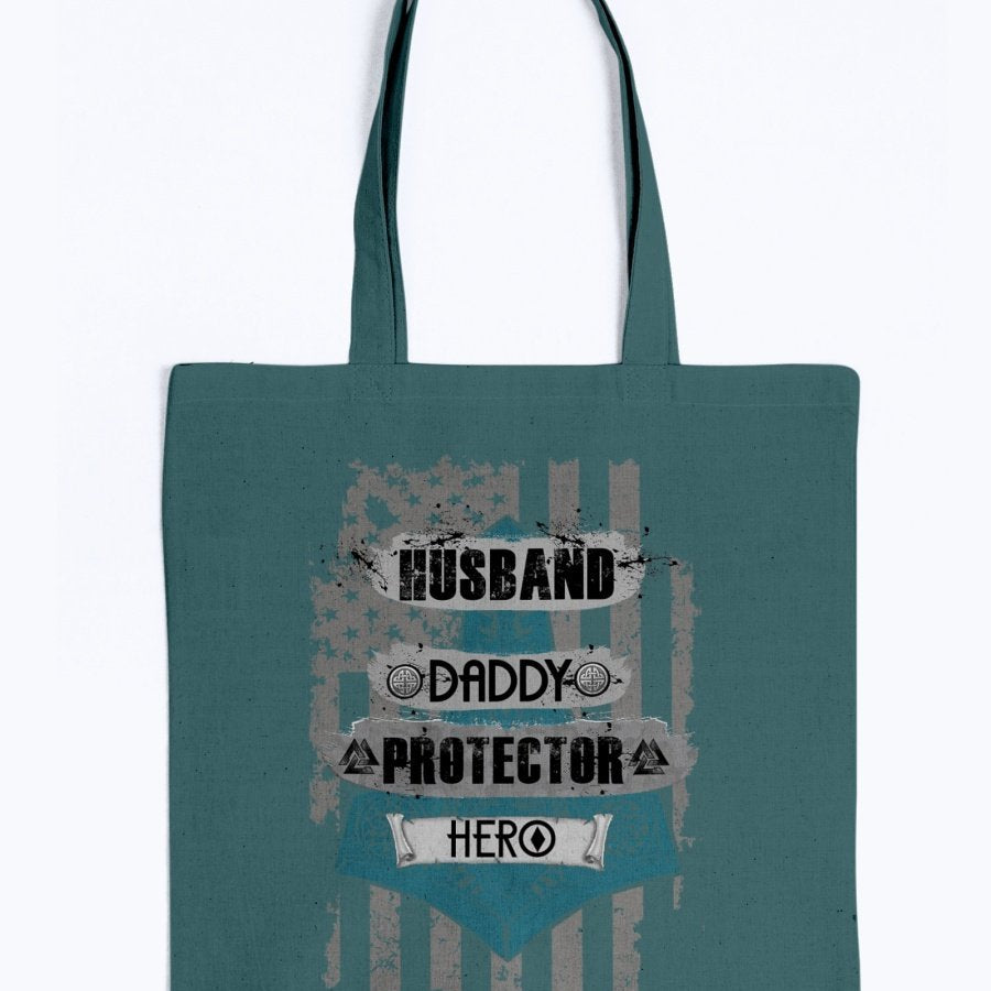 Husband - Daddy - Protector - Hero Tote - Blue / Grey USA
