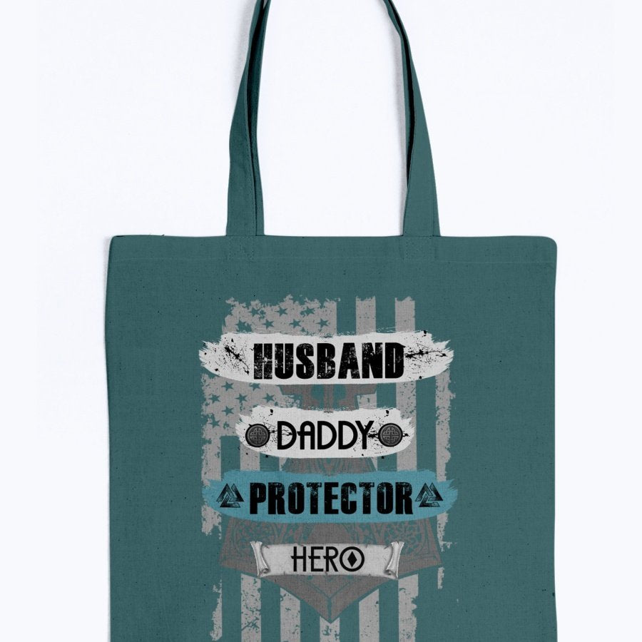 Husband - Daddy - Protector - Hero Tote - Light Blue USA
