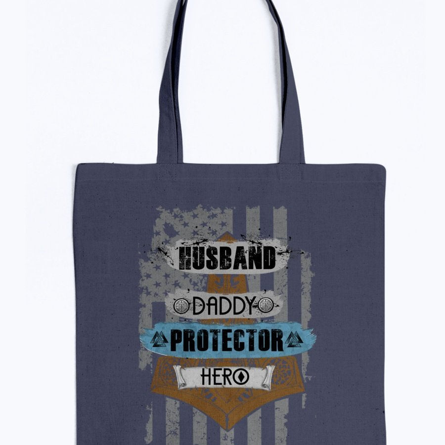 Husband - Daddy - Protector - Hero Tote -Blue / Brown USA