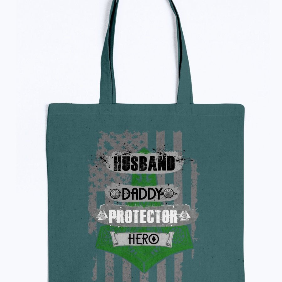 Husband - Daddy - Protector - Hero Tote - Green / Black USA