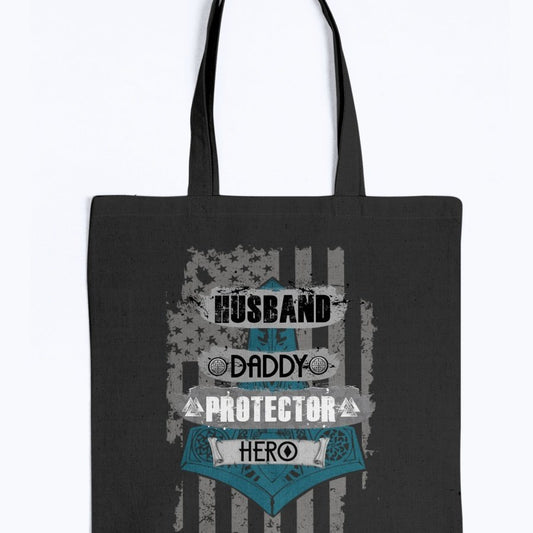 Husband - Daddy - Protector - Hero Tote - Black / Blue USA