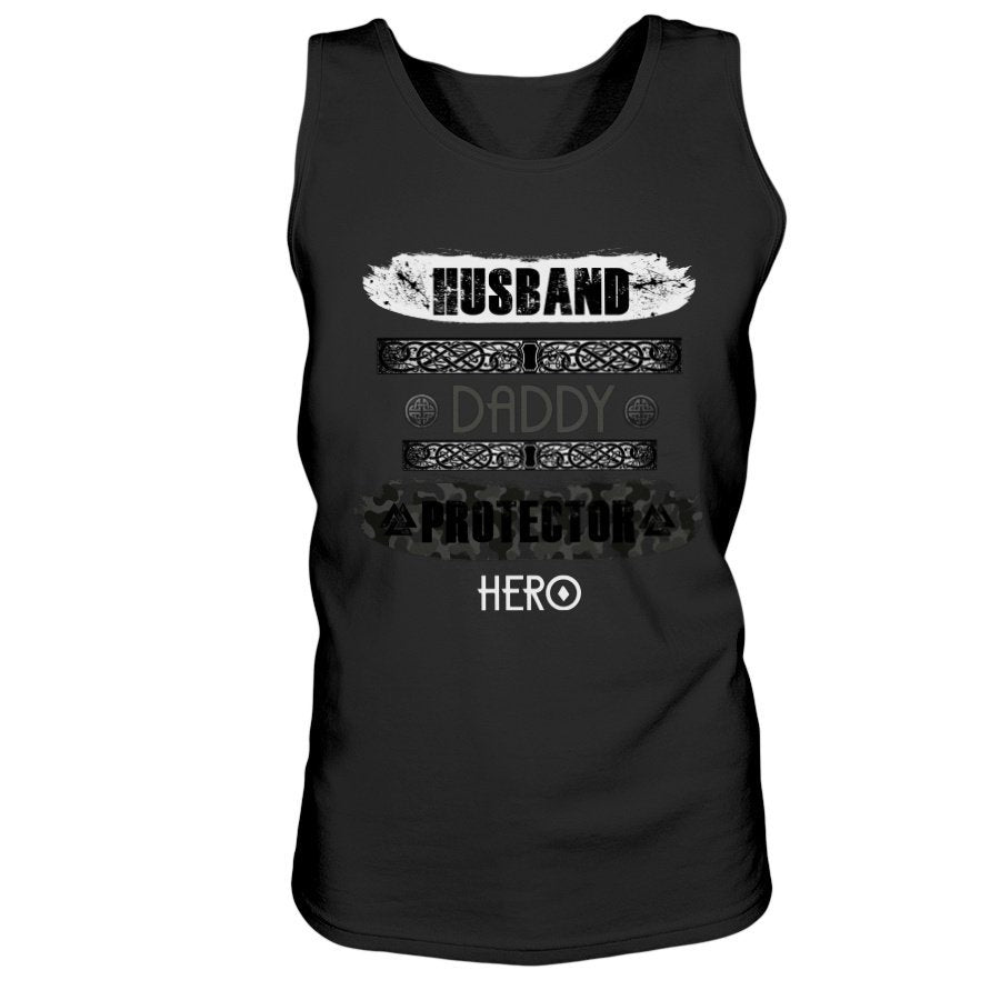Husband - Daddy - Protector - Hero Ultra Cotton Tank - White / Black