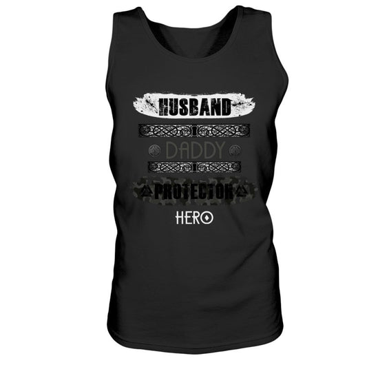 Husband - Daddy - Protector - Hero Ultra Cotton Tank - White / Black