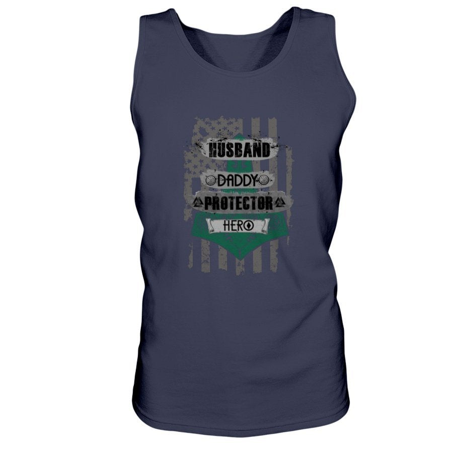 Husband - Daddy - Protector - Hero Ultra Cotton Tank - Dark Green USA