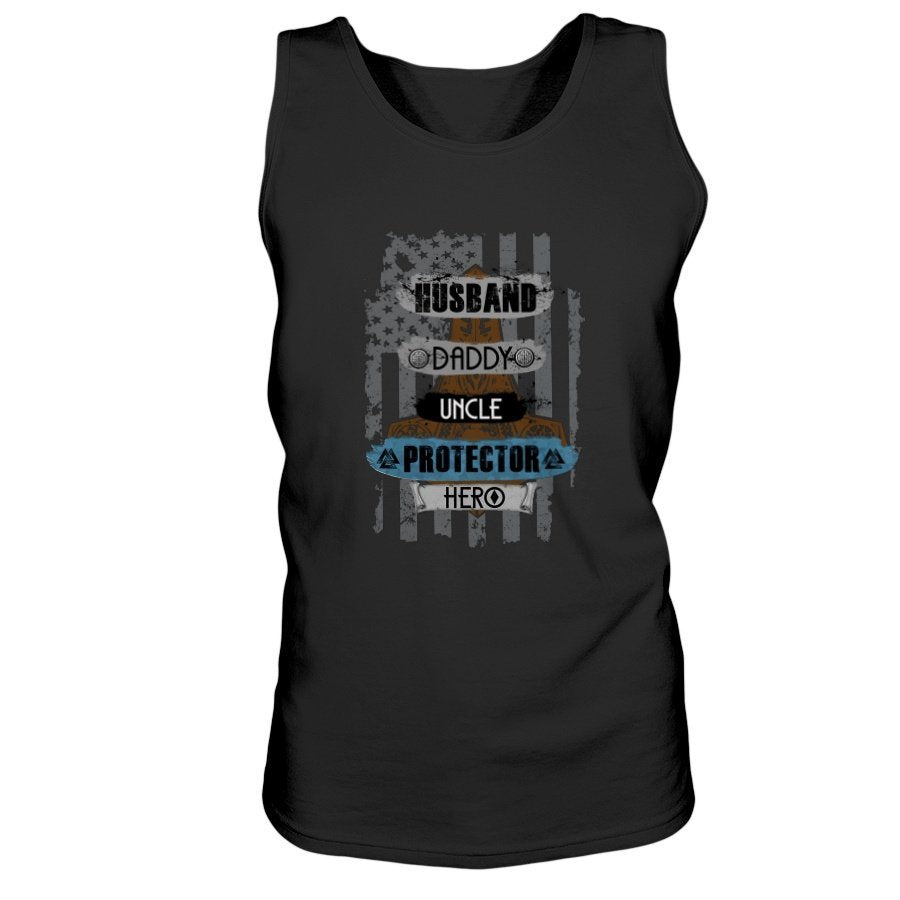 Husband - Daddy - Protector - Hero Ultra Cotton Tank - USA Light Brown / Blue