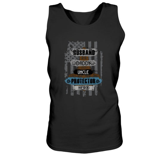Husband - Daddy - Protector - Hero Ultra Cotton Tank - USA Light Brown / Blue