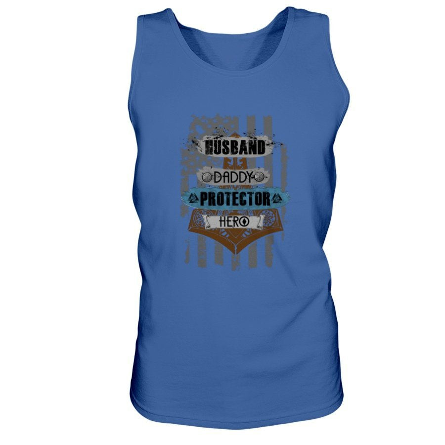 Husband - Daddy - Protector - Hero Ultra Cotton Tank - Brown / Blue