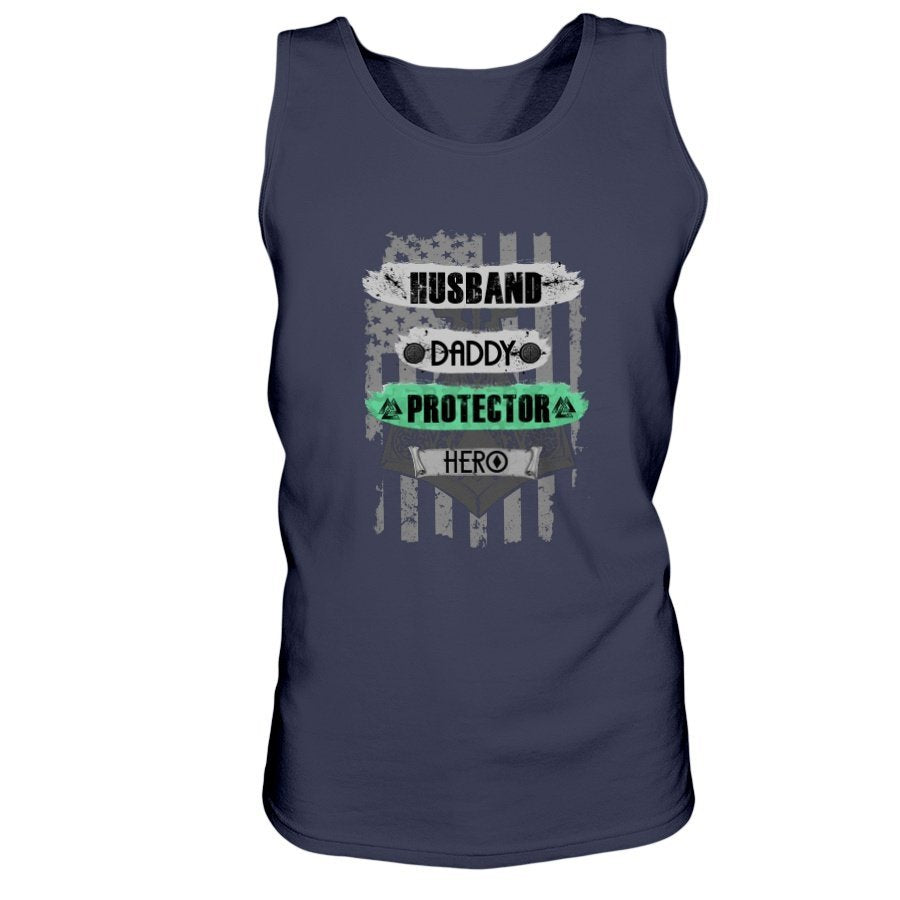 Husband - Daddy - Protector - Hero Ultra Cotton Tank - White / Light Green