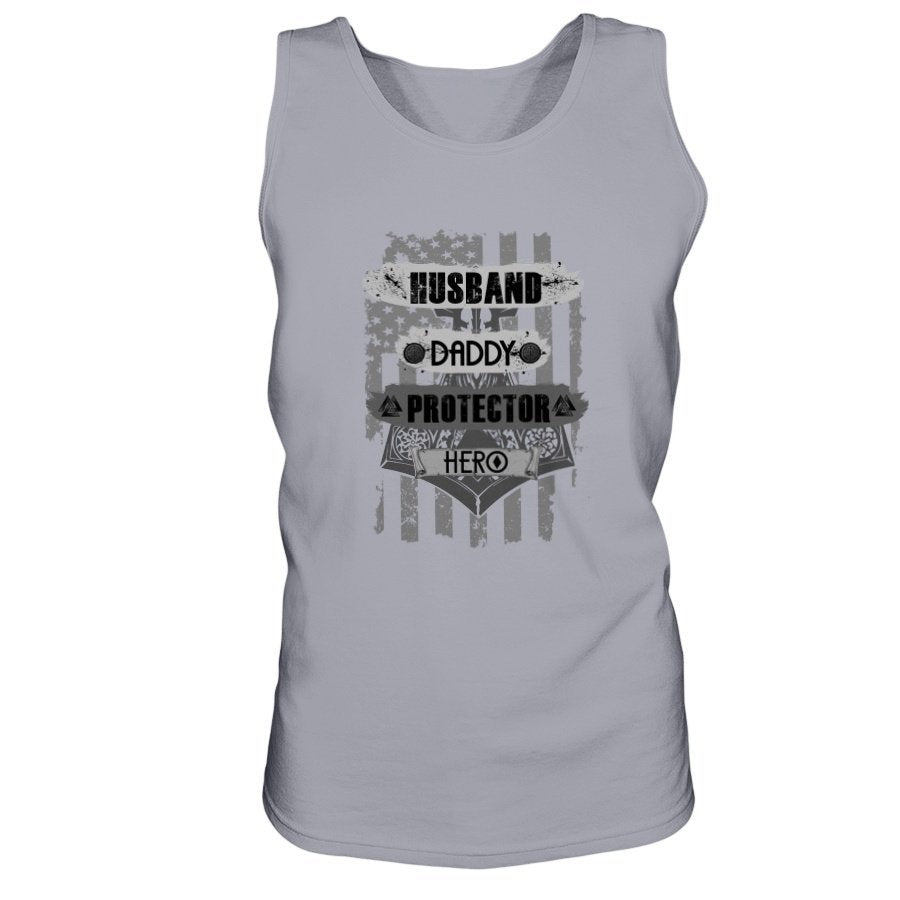 Husband - Daddy - Protector - Hero Ultra Cotton Tank - USA Grey
