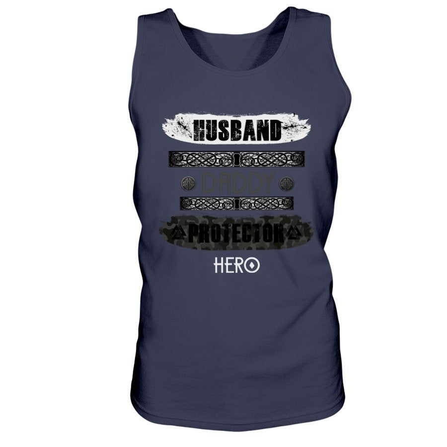 Husband - Daddy - Protector - Hero Ultra Cotton Tank - White / Black