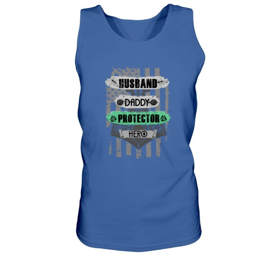 Husband - Daddy - Protector - Hero Ultra Cotton Tank - White / Light Green
