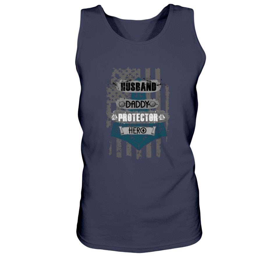 Husband - Daddy - Protector - Hero Ultra Cotton Tank - USA Dark Blue