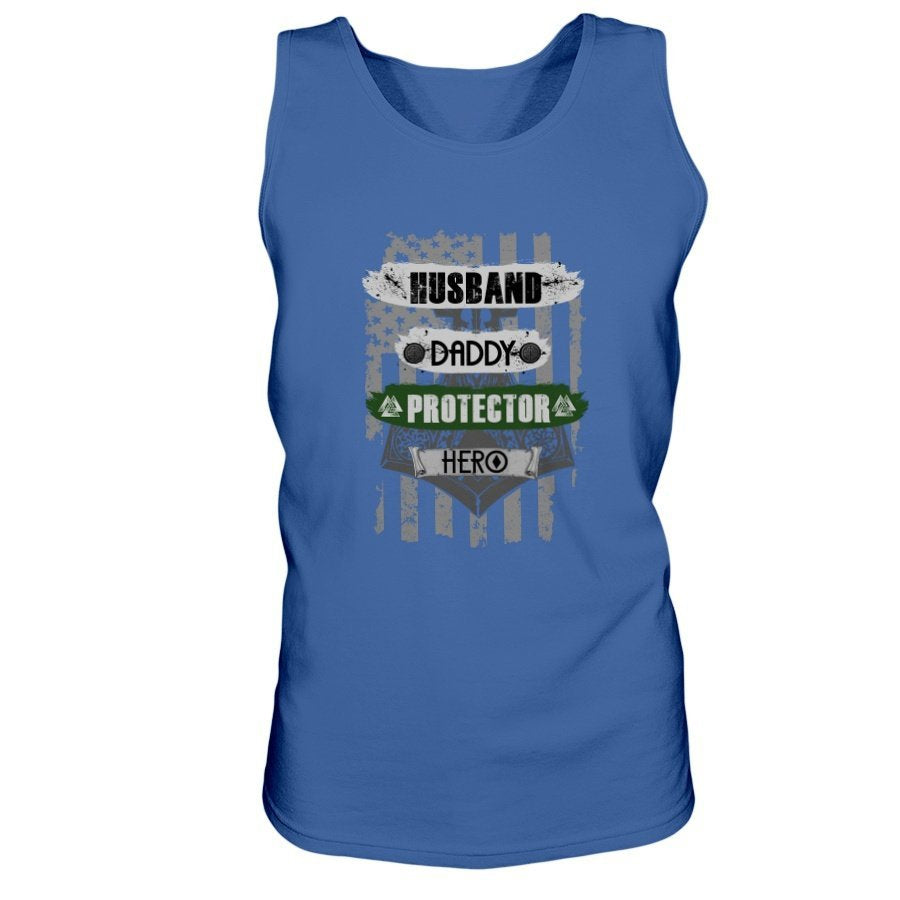 Husband - Daddy - Protector - Hero Ultra Cotton Tank - Green / White USA