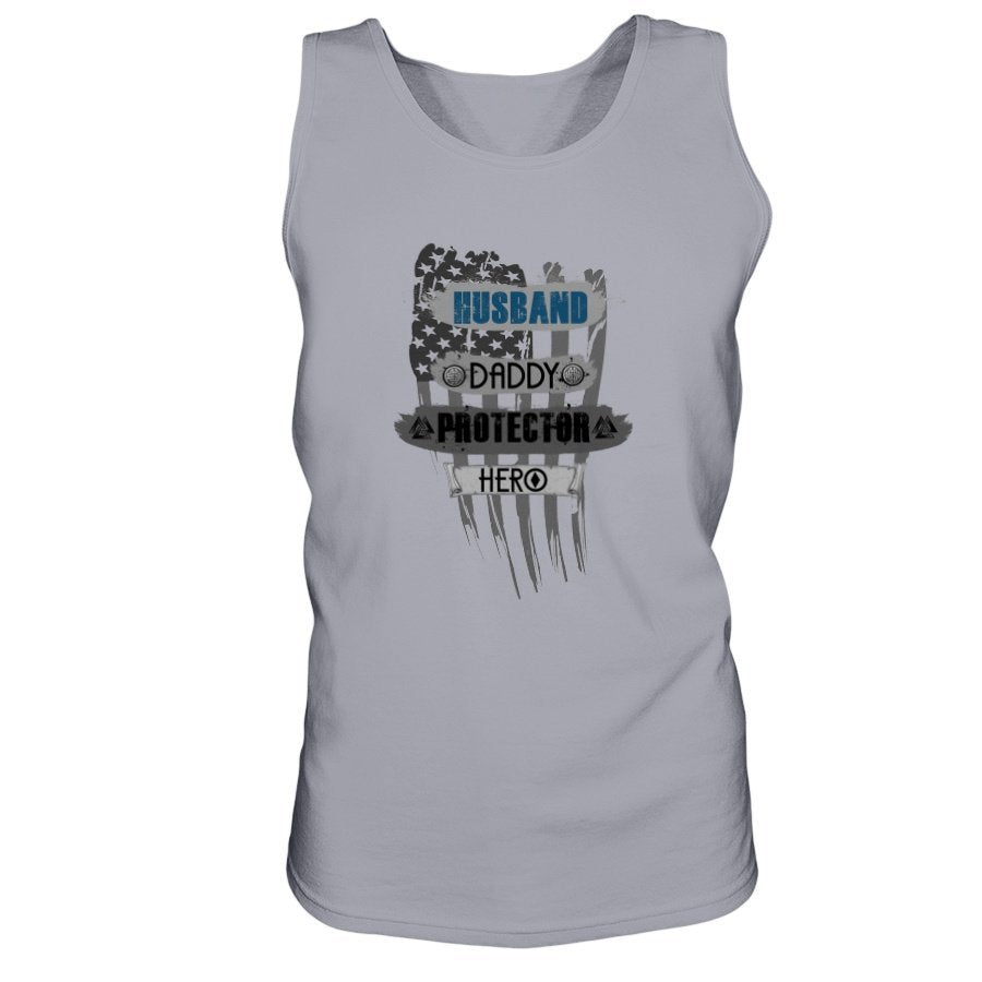 Husband - Daddy - Protector - Hero Ultra Cotton Tank - Blue / Grey USA