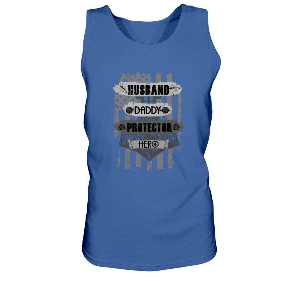 Husband - Daddy - Protector - Hero Ultra Cotton Tank - USA Grey