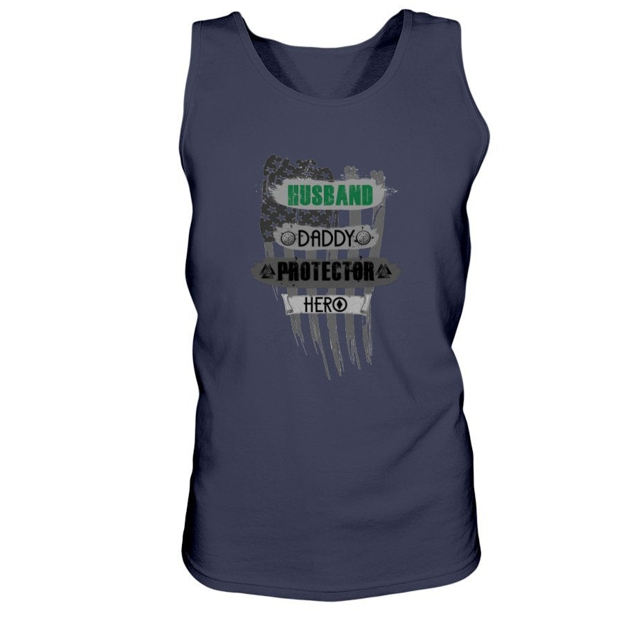 Husband - Daddy - Protector - Hero Ultra Cotton Tank - Green / Grey Camo