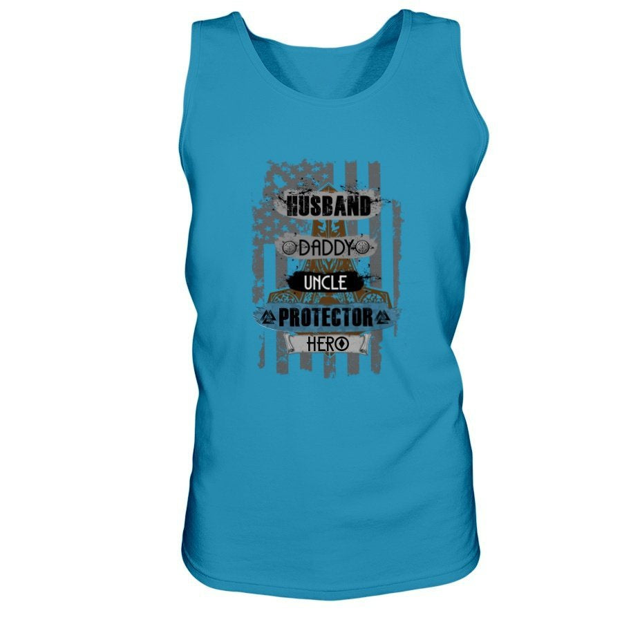 Husband - Daddy - Protector - Hero Ultra Cotton Tank - USA Light Brown / Blue