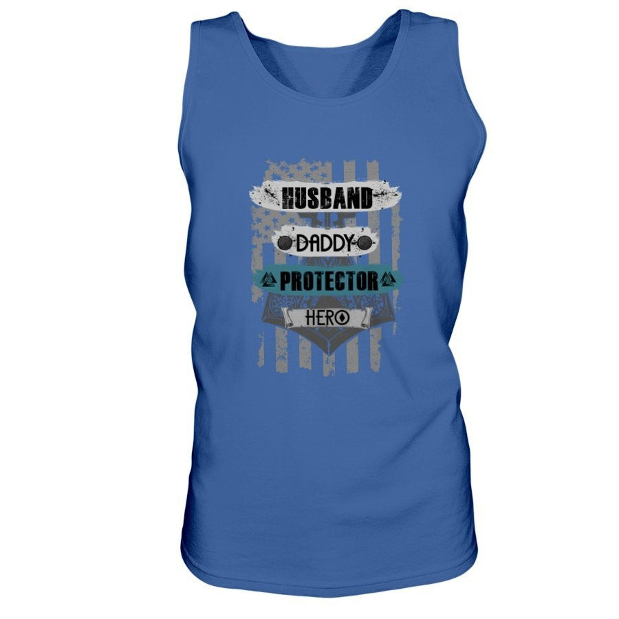 Husband - Daddy - Protector - Hero Ultra Cotton Tank - Light Blue USA