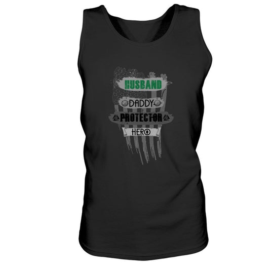 Husband - Daddy - Protector - Hero Ultra Cotton Tank - Green / Grey Camo