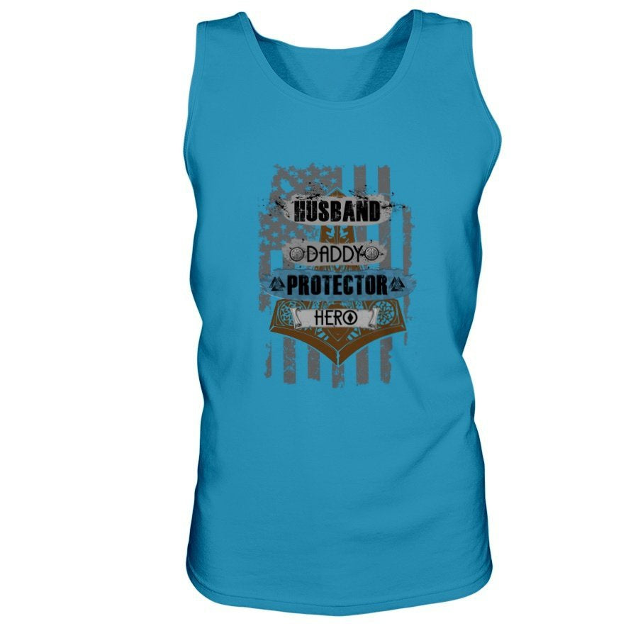 Husband - Daddy - Protector - Hero Ultra Cotton Tank - Brown / Blue