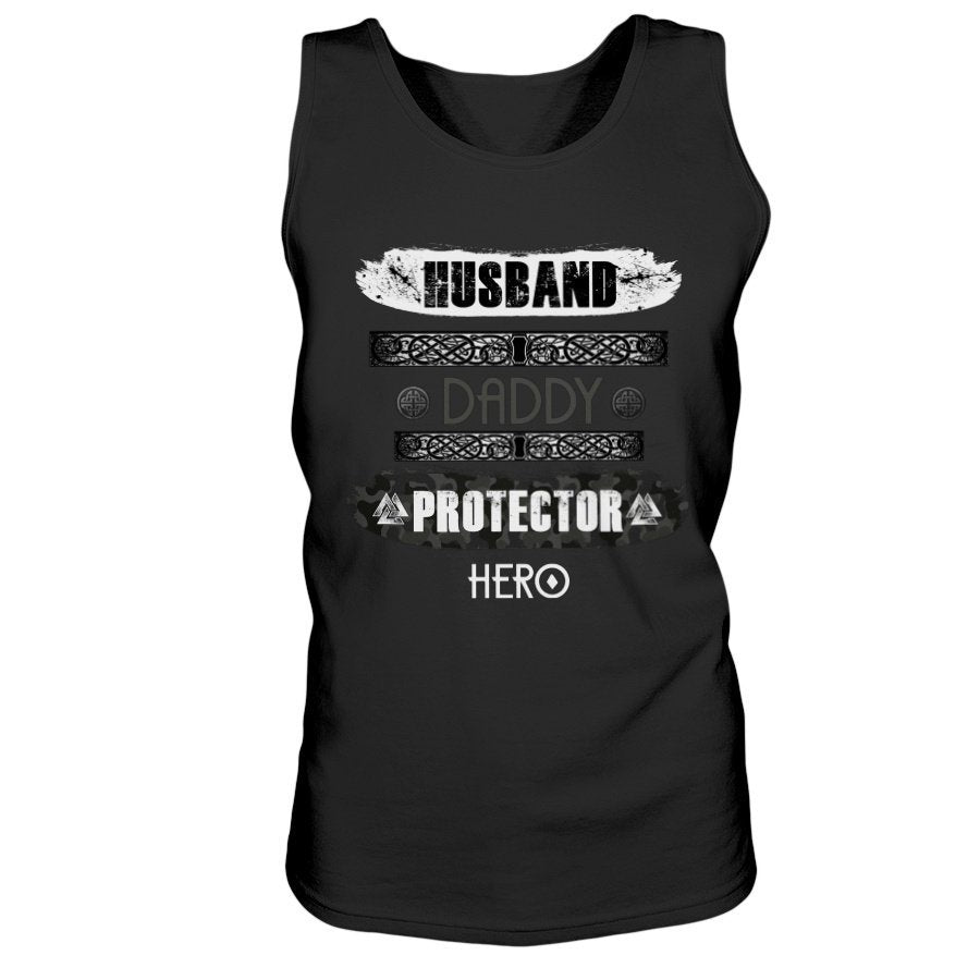 Husband - Daddy - Protector - Hero Ultra Cotton Tank - Black / White