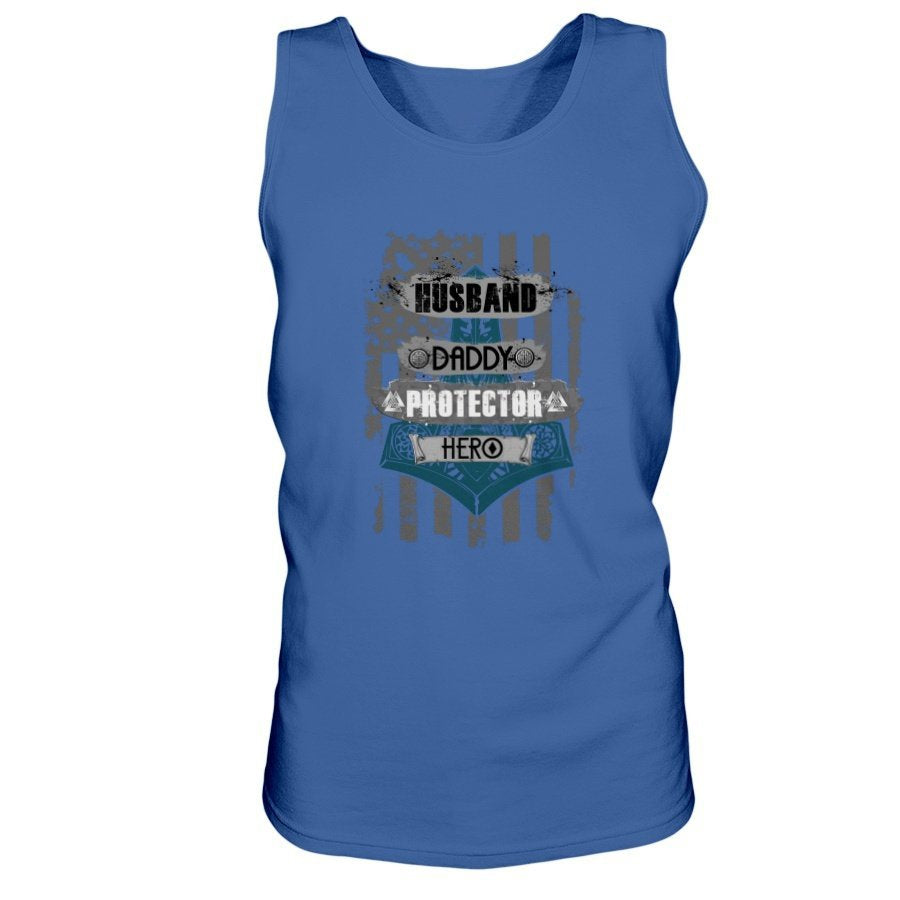 Husband - Daddy - Protector - Hero Ultra Cotton Tank - USA Dark Blue