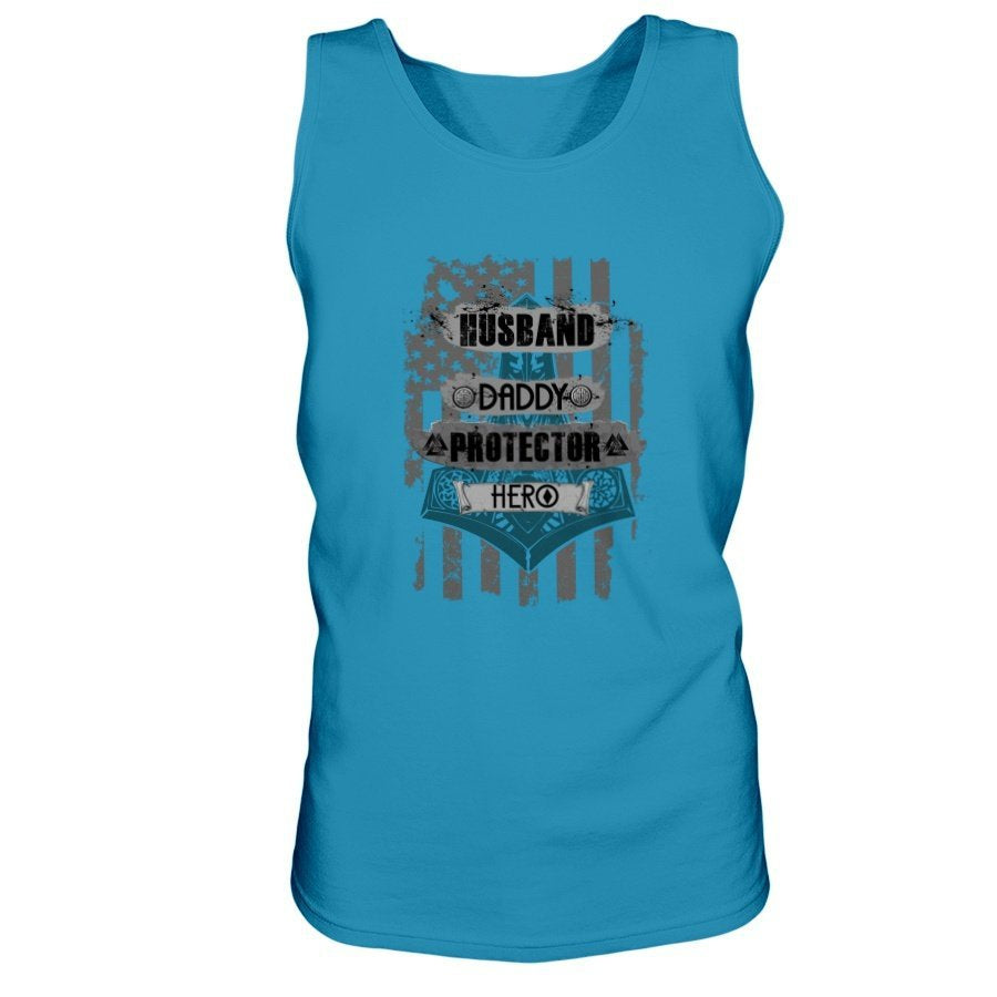 Husband - Daddy - Protector - Hero Ultra Cotton Tank - USA Blue