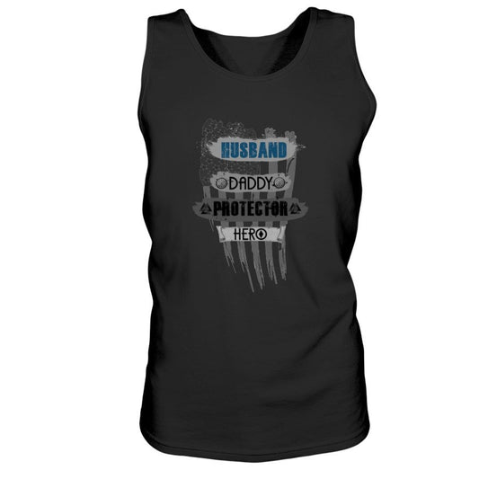 Husband - Daddy - Protector - Hero Ultra Cotton Tank - Blue / Grey USA