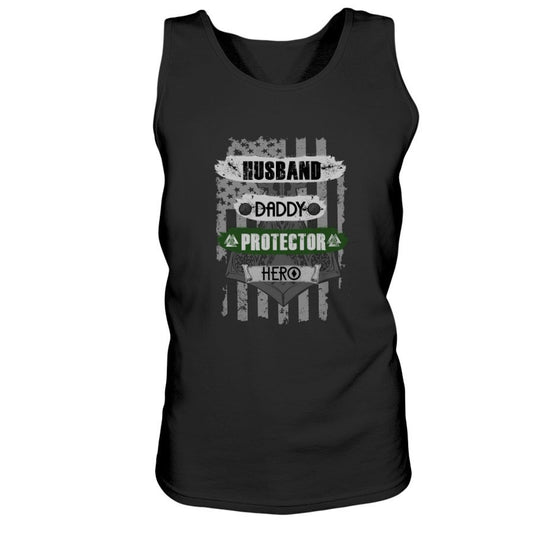 Husband - Daddy - Protector - Hero Ultra Cotton Tank - Green / White USA