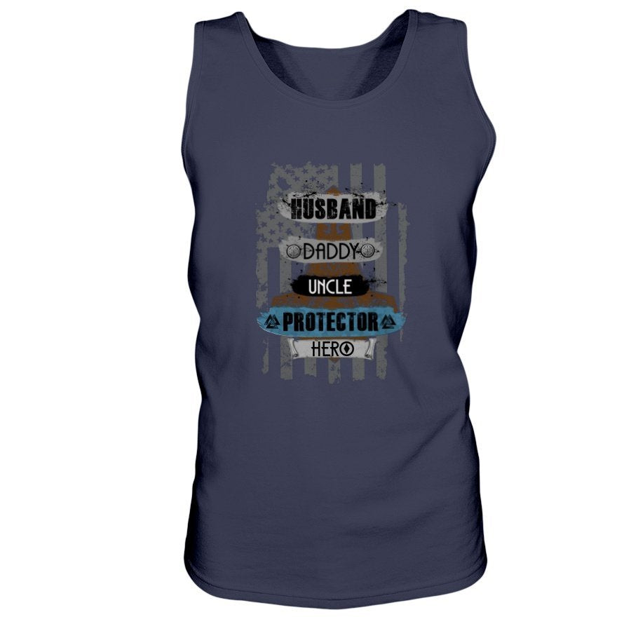 Husband - Daddy - Protector - Hero Ultra Cotton Tank - USA Light Brown / Blue