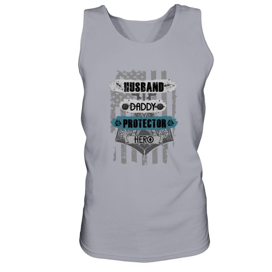 Husband - Daddy - Protector - Hero Ultra Cotton Tank - Light Blue USA