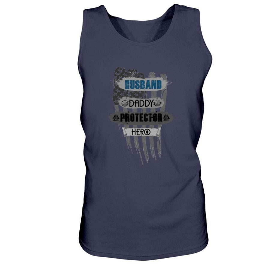 Husband - Daddy - Protector - Hero Ultra Cotton Tank - Blue / Grey USA