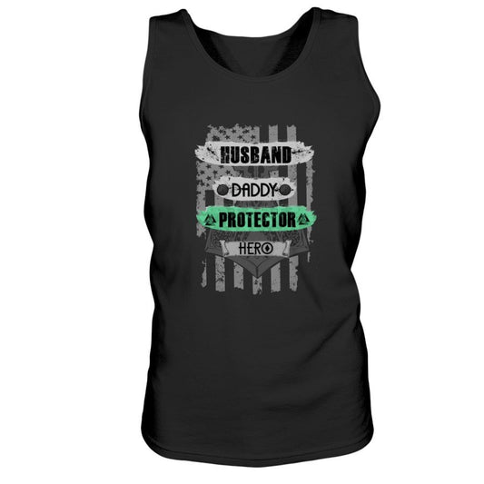 Husband - Daddy - Protector - Hero Ultra Cotton Tank - White / Light Green