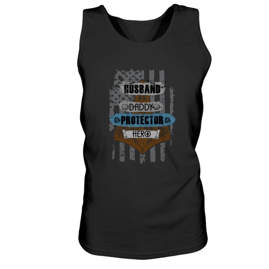 Husband - Daddy - Protector - Hero Ultra Cotton Tank - Brown / Blue