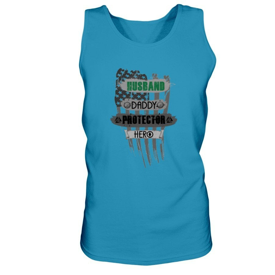 Husband - Daddy - Protector - Hero Ultra Cotton Tank - Green / Grey Camo