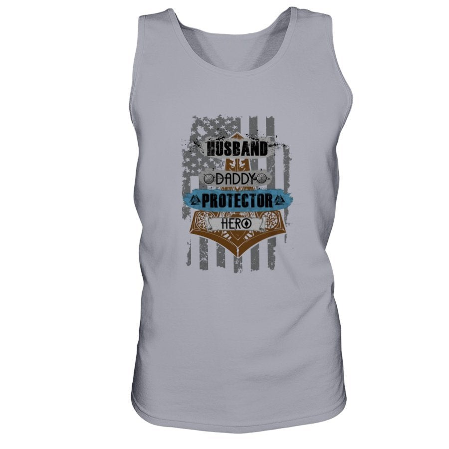 Husband - Daddy - Protector - Hero Ultra Cotton Tank - Brown / Blue