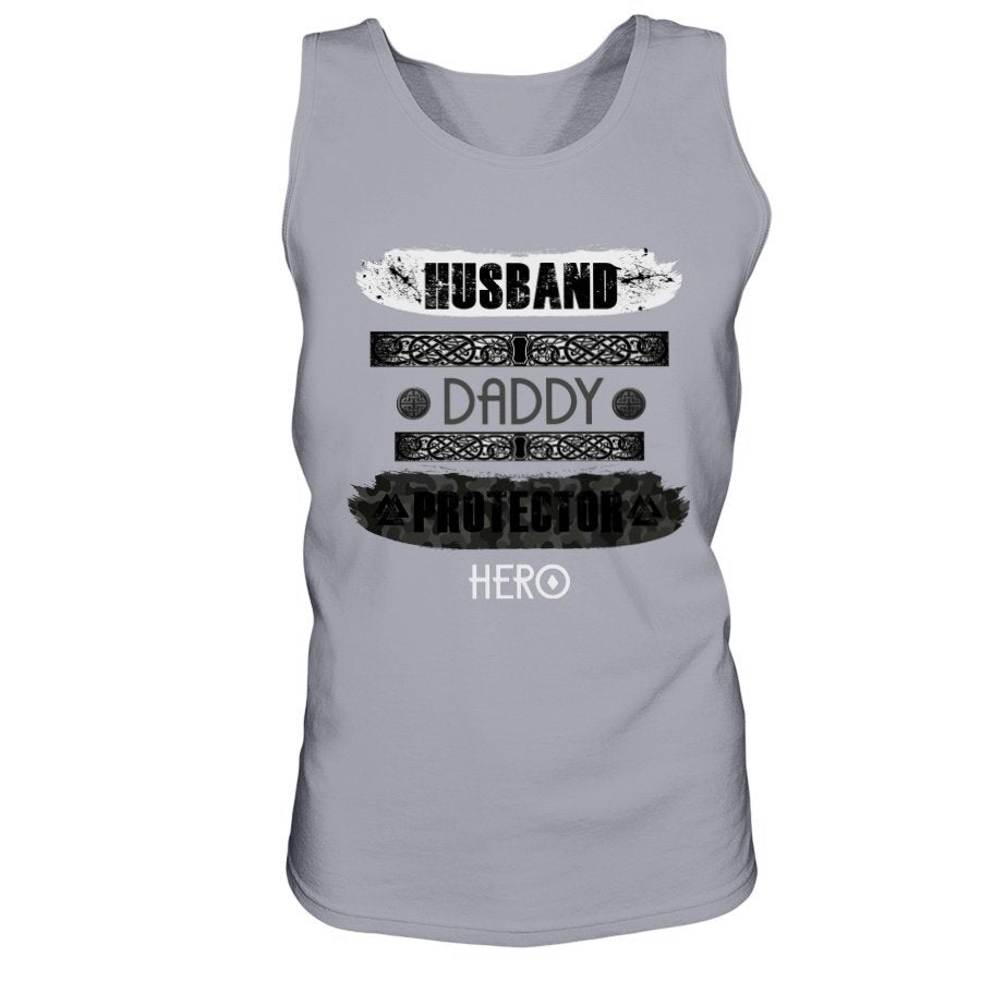 Husband - Daddy - Protector - Hero Ultra Cotton Tank - White / Black
