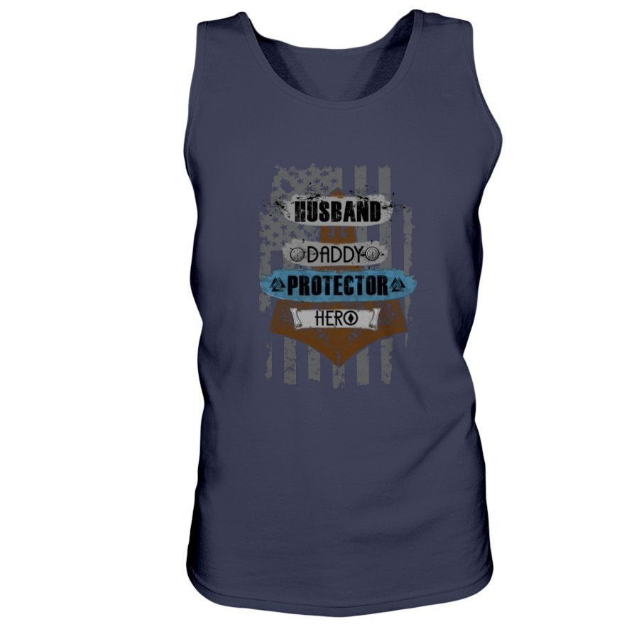 Husband - Daddy - Protector - Hero Ultra Cotton Tank - Brown / Blue