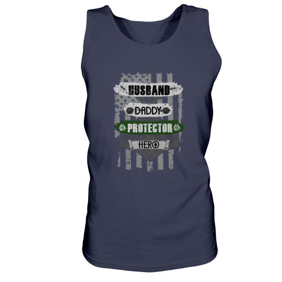 Husband - Daddy - Protector - Hero Ultra Cotton Tank - Green / White USA